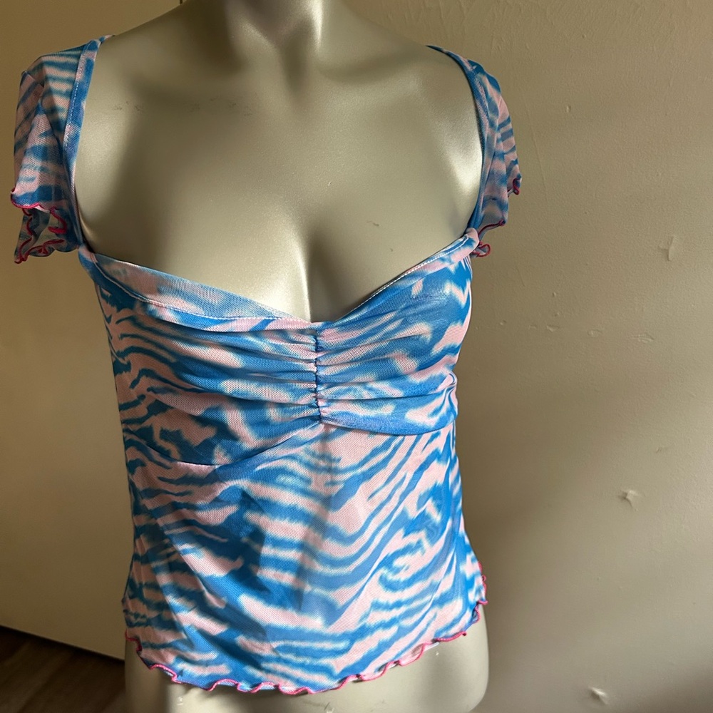 Blue and Pink Zebra Print Women's Top